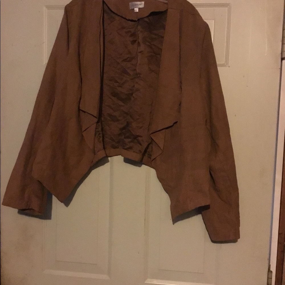 Avenue faux suede jacket w/waterfall collar